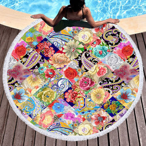 Multi Mandala & Flowers Checkerboard SWST4296 Round Beach Towel