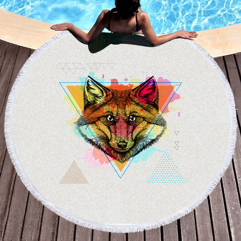 Image of Splash Multicolor Wolf Black Work SWST4298 Round Beach Towel