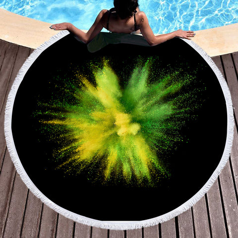 Image of Green & Yellow Splash Black Theme SWST4301 Round Beach Towel