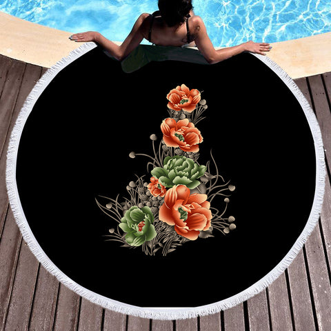 Image of Green & Salmon Lotus SWST4302 Round Beach Towel