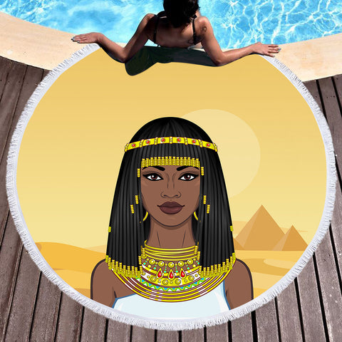 Image of Egyptian Lady in Desert SWST4303 Round Beach Towel