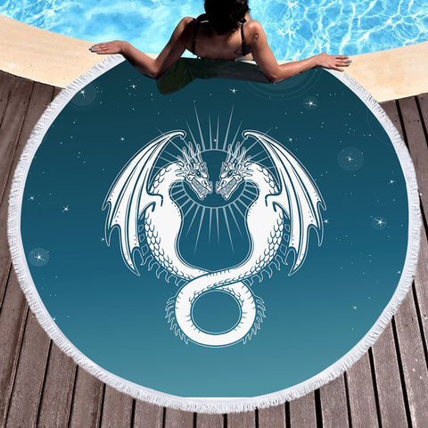 Image of Facing Europe Dragonfly Turquoise Theme SWST4304 Round Beach Towel