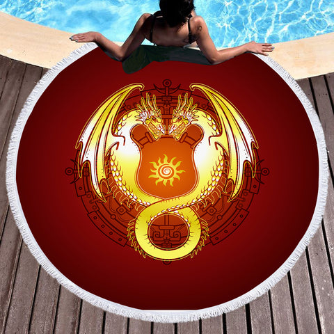 Image of Facing Yellow Europe Dragonfly Fire Theme SWST4305 Round Beach Towel
