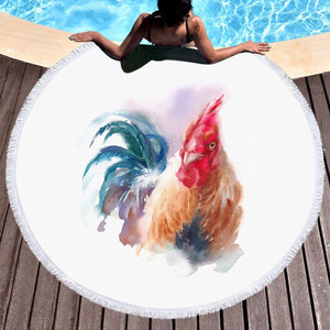 Rooster White Theme Watercolor Painting SWST4399 Round Beach Towel