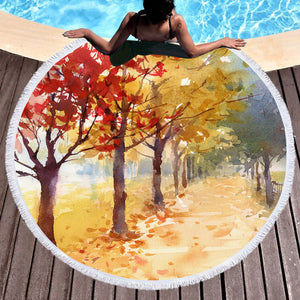 Summer Maple Trees Forest Watercolor Painting SWST4400 Round Beach Towel