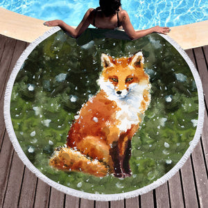 Female Fox In Snow Watercolor Painting SWST4402 Round Beach Towel