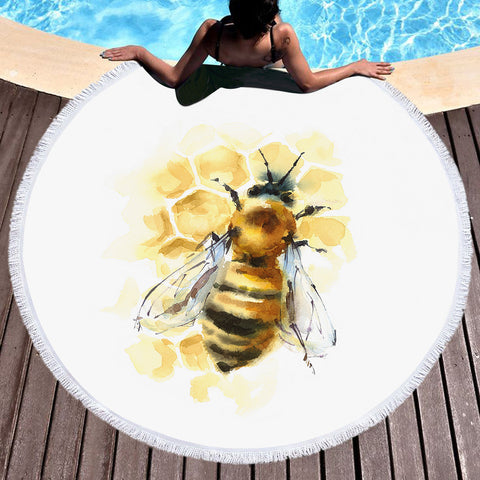 Image of Queen Bee Watercolor Painting SWST4404 Round Beach Towel