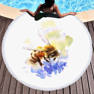 Flying Bee Watercolor Painting SWST4405 Round Beach Towel