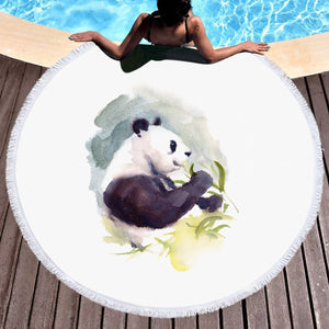 Panda and Flowers Watercolor Painting SWST4412 Round Beach Towel