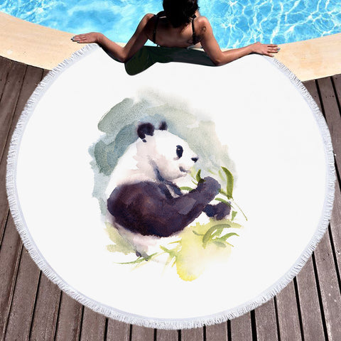 Image of Panda and Flowers Watercolor Painting SWST4412 Round Beach Towel