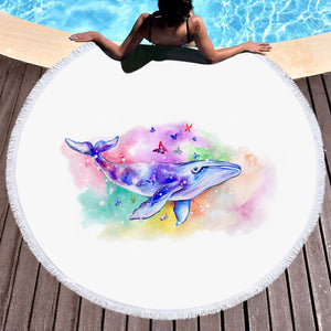 Galaxy Whale Colorful Background Watercolor Painting SWST4413 Round Beach Towel