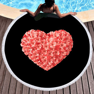 Multi Pink Flowers In Heart Shape Black Theme SWST4414 Round Beach Towel