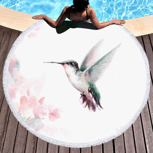 Flying Green Sunbird Watercolor Painting SWST4415 Round Beach Towel