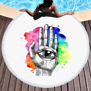 Eye In Hand Sketch Colorful Galaxy Background SWST4420 Round Beach Towel