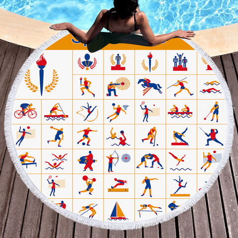 Image of Olympic Sports Icon Illustration SWST4421 Round Beach Towel