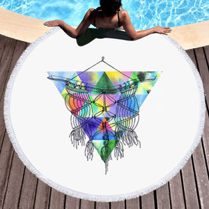 Dreamcatcher Sketch Colorful Triangles Background SWST4422 Round Beach Towel