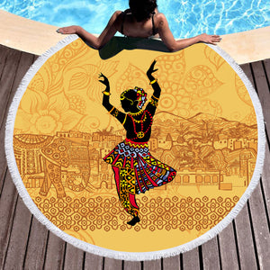 Dancing Egyptian Lady In Aztec Clothes SWST4426 Round Beach Towel