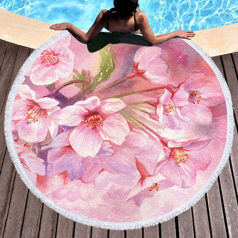 Image of Multi Lotus Pattern SWST4431 Round Beach Towel