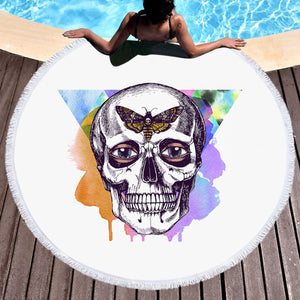 Butterfly Skull Sketch Colorful Watercolor Background SWST4432 Round Beach Towel