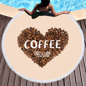 Love In Coffee Bean - Heart Shape SWST4436 Round Beach Towel