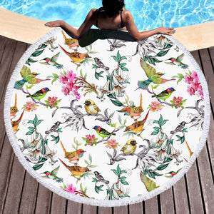 Multi Birds On Branch SWST4441 Round Beach Towel