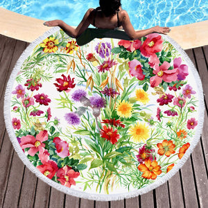 Multi color Flowers In the Forest SWST4443 Round Beach Towel