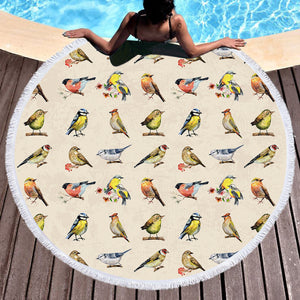 Multi Colorful Bird Collection Cream Theme SWST4446 Round Beach Towel