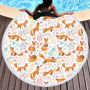 Multi Cute Cartoon Fox Activities SWST4450 Round Beach Towel