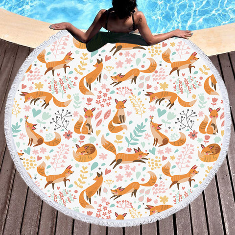 Image of Multi Cute Cartoon Fox Activities SWST4450 Round Beach Towel