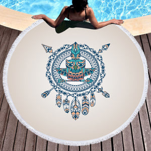 Vintage Aztec Dream Catcher Owl Logo SWST4451 Round Beach Towel