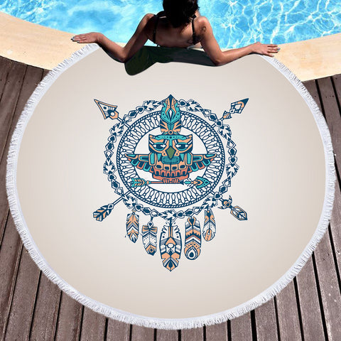 Image of Vintage Aztec Dream Catcher Owl Logo SWST4451 Round Beach Towel