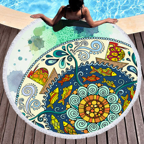 Image of Colorful Round Mandala  SWST4453 Round Beach Towel