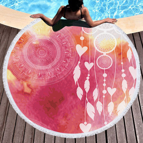 Image of Mandala Dream Catcher Pink Theme SWST4456 Round Beach Towel