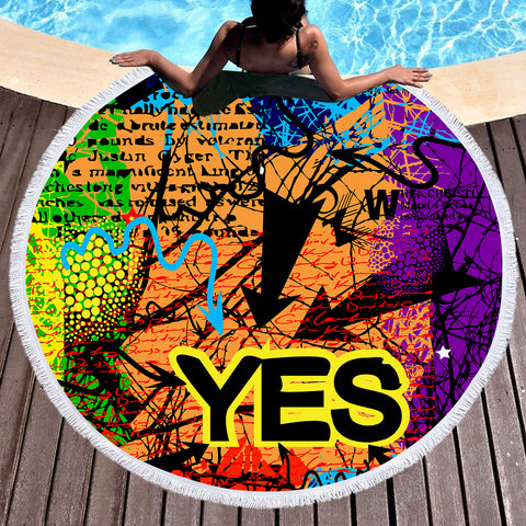 Image of YES Colorful Vintage Destressed Pattern SWST4488 Round Beach Towel