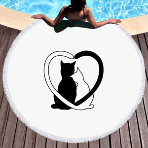 B&W Couple Cats SWST4490 Round Beach Towel