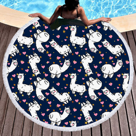 Image of Lovely Alapaca Navy Theme SWST4491 Round Beach Towel