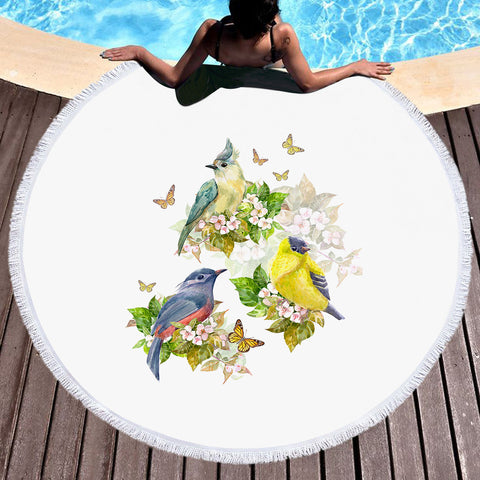 Image of Sunbirds, Butterflies And Flowers SWST4493 Round Beach Towel