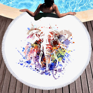 Colorful Spray Elephant SWST4496 Round Beach Towel