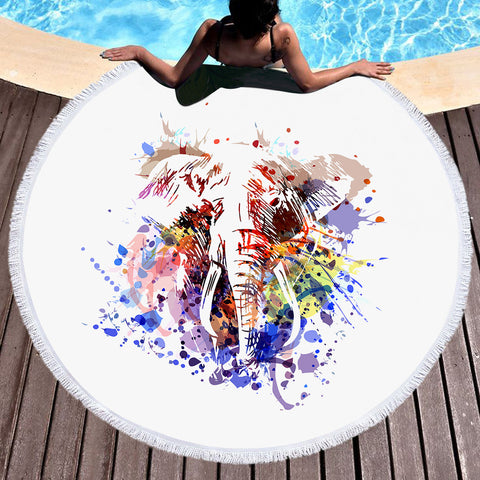 Image of Colorful Spray Elephant SWST4496 Round Beach Towel