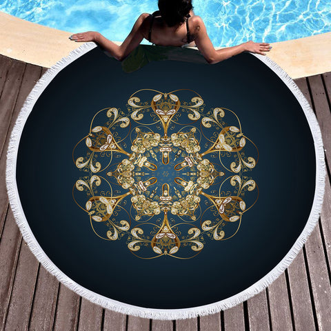 Image of Royal Mandala Navy Theme SWST4501 Round Beach Towel