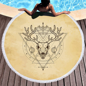 Vintage Deer Skull Zodiac SWST4504 Round Beach Towel