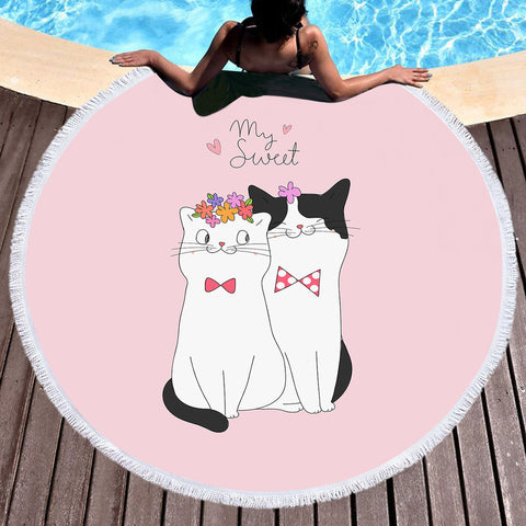 Image of Cute My Sweet Loving Cats Pink Theme SWST4507 Round Beach Towel