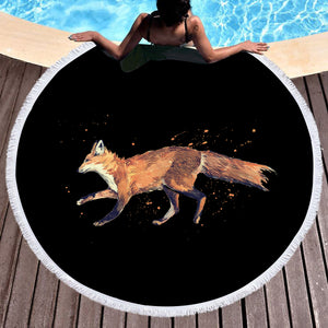 Real Fox Orange Splatter Brush SWST4508 Round Beach Towel