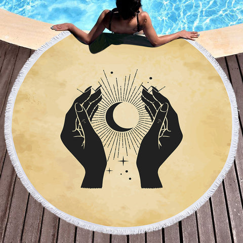 Image of Vintage Flash Hands & Moon Light SWST4510 Round Beach Towel