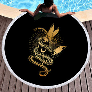 Golden Snake Rolling Up Hand SWST4511 Round Beach Towel