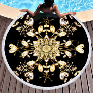 Big Royal Golden & White Mandala SWST4512 Round Beach Towel