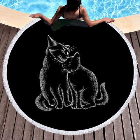 Image of Loving Cats White Sketch Black Theme SWST4513 Round Beach Towel
