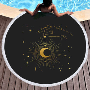 Golden Hand Holding Moon Light SWST4514 Round Beach Towel