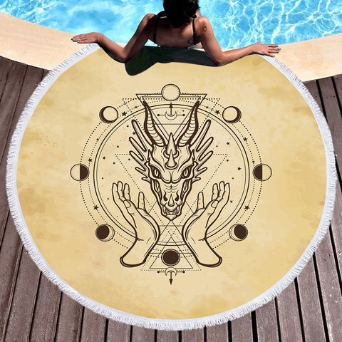 Image of Vintage Zodiac Hands Dragon Head SWST4516 Round Beach Towel