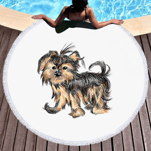 Image of Retro Art Schnauzer Drawing SWST4523 Round Beach Towel